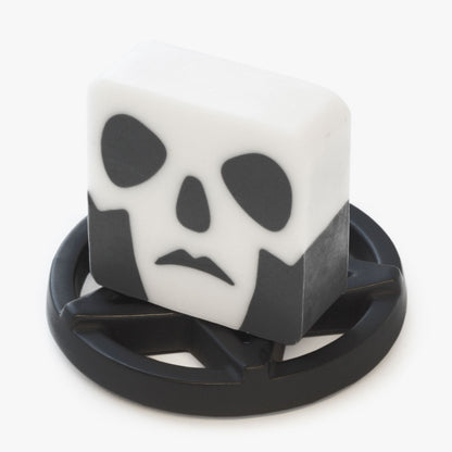 Official Ghost soap in the image of Papa Emeritus Terzo III SIngle soap on a soap dish